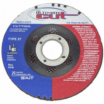 Type 27 High Performance Cut-off Wheel, 5 in x 0.045 in x 7/8 in, 60 Grit, Aluminum Oxide, 12200 rpm