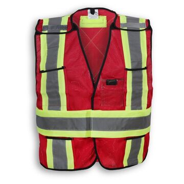 Soft Mesh High-Visibility Safety Vest, Polyester, Red, One-Size