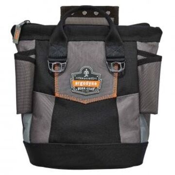 Premium Topped Tool Pouch, 6 in wd, 10 in lg, 11.5 in ht, Polyester, Black, Snap-Hinge Zipper Closure
