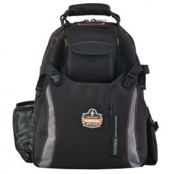 Dual Compartment Tool Backpack, 50 lbs, 8.5 in x 13.5 in x 18 In, 1200d Ballistic Polyester, Black