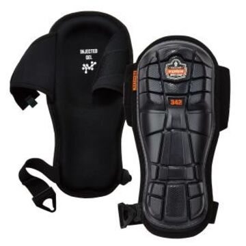 Injected Gel Knee Pad, Neoprene Strap, Rubber Cap, Black