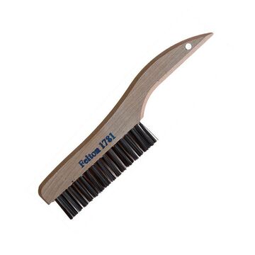 Brosse à récurer à manche plat, 5-1/4 pouce, garniture en acier inoxydable, manche en bois