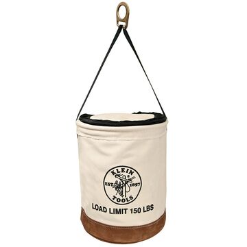 Heavy Duty Canvas Bucket, 22 in, Canvas, Off-White, 1 Pocket, Zipper