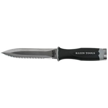 Serrated Duct Knife, Double-edged, 6 in lg, Stainless Steel, Rubber, Cushion-grip, Black, Silver