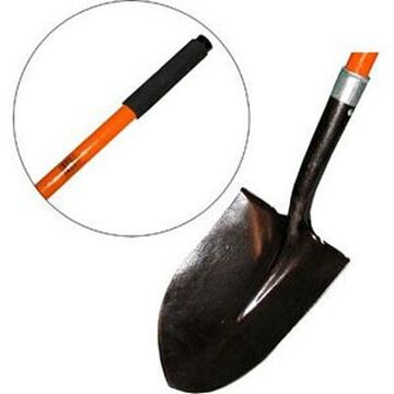 Spade, Round Mouth Shovel, 8-1/2 in x 11 in Blade, Tempered Steel Blade, Fiberglass Handle