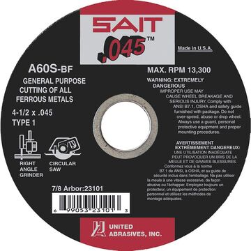 Type 1 Cut-off Wheel, 5 in x 0.045 in x 7/8 in, 60 Grit, Aluminum Oxide, 12200 rpm