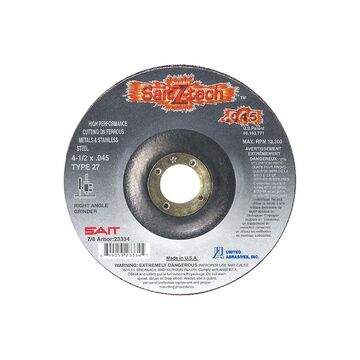 High Performance Cut-off Wheel, 7 in x 3/64 in x 7/8 in, 36 Grit, Extra Coarse, Zirconia Alumina, 8500 rpm