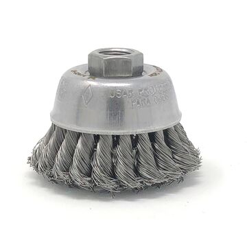 Wire Cup Brush, 2-3/4 in x 5/8-11 in, Crimped, Knot-twisted, Carbon Steel, 14000 rpm