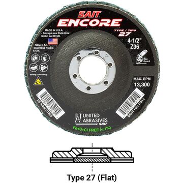 Flap Disc, 5 in x 7/8 in, 40 Grit, Zirconium, 12200 rpm