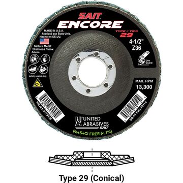 Flap Disc, 4-1/2 in x 7/8 in, 80 Grit, Zirconium, 13300 rpm